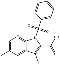 3-Iodo-5-methyl-1-(phenylsulfonyl)-1H-pyrrolo-[2,3-b]pyridine-2-carboxylic acid 结构式