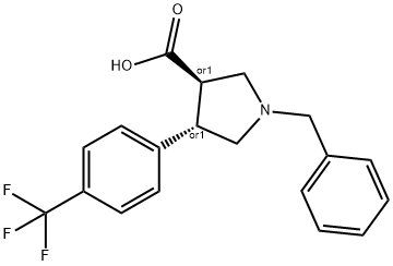(3R,4S)-REL-1-苄基-4-[4-(三氟甲基)苯基]-3-吡咯烷羧酸 结构式