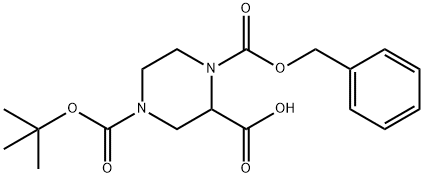 N-4-叔丁氧羰基-N-1-苄氧羰基-2-哌嗪羧酸 结构式