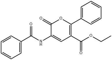 3-苯甲酰胺基-2-氧代-6-苯基-2H-吡喃-5-羧酸乙酯 结构式