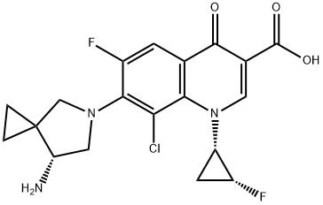 7-[(7R)-7-氨基-5-氮杂螺[2.4]庚烷-5-基]-8-氯-6-氟-1-[(1S,2R)-2-氟环丙基]-1,4-二氢-4-氧代-3-喹啉甲酸 结构式