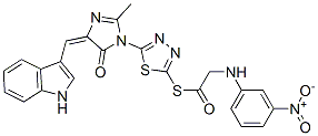 (5E)-5-(1H-indol-3-ylmethylidene)-2-methyl-3-[5-[2-[(3-nitrophenyl)ami no]acetyl]sulfanyl-1,3,4-thiadiazol-2-yl]imidazol-4-one 结构式