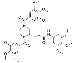 Carbamic acid, (3,4,5-trimethoxyphenyl)-, (1,4-bis(3,4,5-trimethoxyben zoyl)-2-piperazinyl)methyl ester 结构式