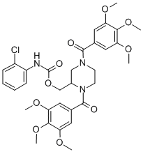 Carbamic acid, (2-chlorophenyl)-, (1,4-bis(3,4,5-trimethoxybenzoyl)-2- piperazinyl)methyl ester 结构式