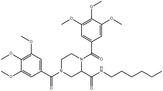 1,4-Bis(3,4,5-trimethoxybenzoyl)-N-hexyl-2-piperazinecarboxamide 结构式