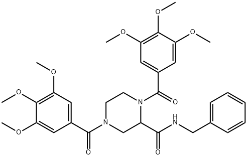 1,4-Bis(3,4,5-trimethoxybenzoyl)-N-(phenylmethyl)-2-piperazinecarboxam ide 结构式