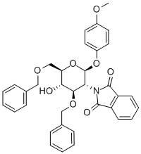 4-甲氧苯基3,6-二-O-苄基-2-脱氧-2-苯二甲酰亚氨基-Β-D-吡喃葡萄糖苷 结构式