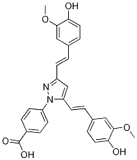 4-(3,5-bis((E)-4-Hydroxy-3-Methoxystyryl)-1H-pyrazol-1-yl)benzoic acid 结构式