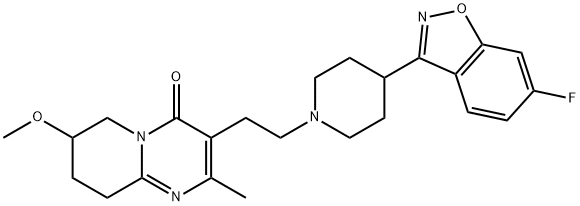 3-[2-[4-(6-Fluoro-1,2-benzisoxazol-3-yl)-1-piperidinyl]ethyl]-6,7,8,9-tetrahydro-7-methoxy-2-methyl-4H-pyrido[1,2-a]pyrimidin-4-one 结构式