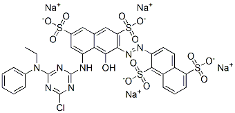 1,5-Naphthalenedisulfonic acid, 2-8-4-chloro-6-(ethylphenylamino)-1,3,5-triazin-2-ylamino-1-hydroxy-3,6-disulfo-2-naphthalenylazo-, tetrasodium salt 结构式