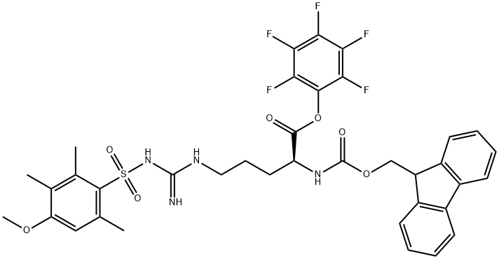NΑ- FMOC-NΩ-(4-甲氧基-2,3,6-三甲基苯磺酰基)-L-精氨酸 五氟苯基酯 结构式