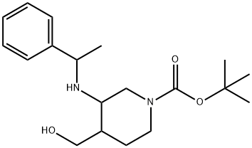 1-BOC-3-(1-苯基乙基氨基)-4-哌啶甲醇 结构式
