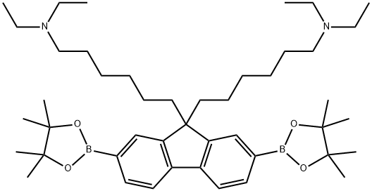 9H-Fluorene-9,9-dihexanamine, N,N,N',N'-tetraethyl-2,7-bis(4,4,5,5-tetramethyl-1,3,2-dioxaborolan-2-yl)- 结构式