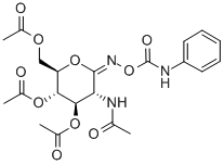 O-(2-乙酰氨基-3,4,6-三-O-乙酰基-D-吡喃葡萄糖基)氨基N-苯基氨基甲酸酯 结构式
