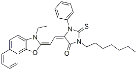 5-[(3-乙基萘并[2,1-D]恶唑-2(3H)-亚基)亚乙基]-3-庚基-1-苯基-2-硫代咪唑烷-4-酮 结构式