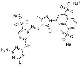 trisodium 3-[4-[[5-[(4-amino-6-chloro-1,3,5-triazin-2-yl)amino]-2-sulphonatophenyl]azo]-4,5-dihydro-3-methyl-5-oxo-1H-pyrazol-1-yl]naphthalene-1,5-disulphonate  结构式