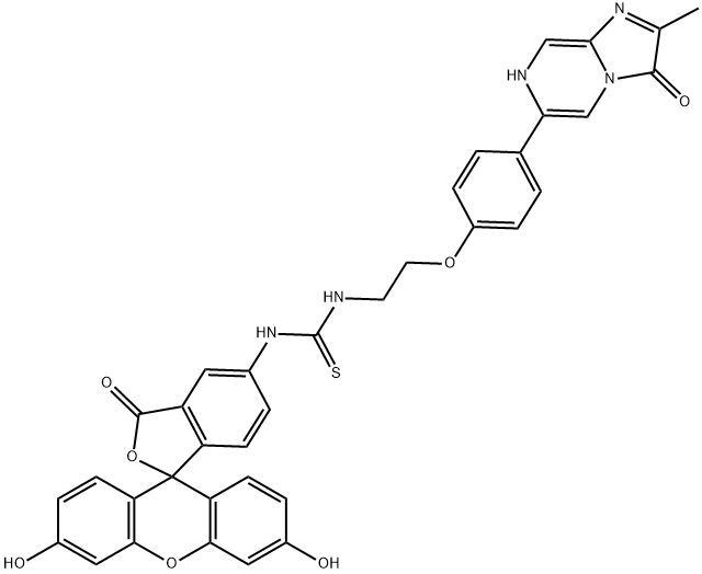 3,7-二氢-6-[4-[2-[N'-(5-荧光素)硫脲基]乙氧基]苯基]-2-甲基咪唑[1.2-A]并吡嗪-3-酮[化学发光试剂] 结构式