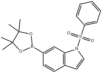 1-(苯基磺酰基)-6-(4,4,5,5-四甲基-1,3,2-二氧硼杂环戊烷-2-基)-1H-吲哚 结构式