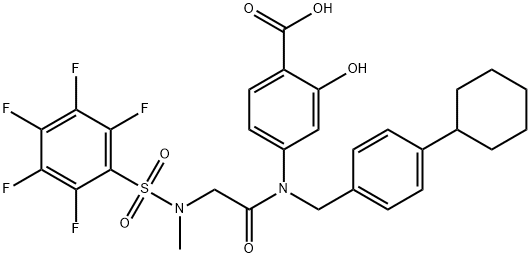 4-(N-(4-环己基苄基)-2-((2,3,4,5,6-五氟-N-甲苯基)磺酰氨基)乙酰氨基)-2-羟基苯甲酸 结构式