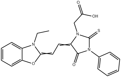1-CARBOXYMETHYL-3-PHENYL-5-(2-(3-ETHYL-2-BENZOXAZOLINYLIDENE)-ETHYLIDENE)-THIOHYDANTOIN 结构式