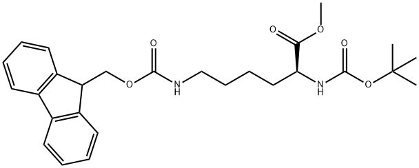 (S)-6-((((9H-芴-9-基)甲氧基)羰基)氨基)-2-((叔丁氧基羰基)氨基)己酸甲酯 结构式