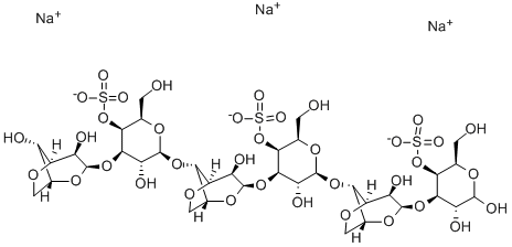 O-3,6-脱水-ALPHA-D-吡喃半乳糖基-(1-3)-O-4-O-磺基-BETA-D-吡喃半乳糖基-(1-4)-O-3,6-脱水-ALPHA-D-吡喃半乳糖基-(1-3)-O-4-O-磺基-BETA-D-吡喃半乳糖基-(1-4)-O-3,6-脱水-ALPHA-D-吡喃半乳糖基-(1-3)-D-半乳糖 4-(硫酸氢酯)三钠盐 结构式