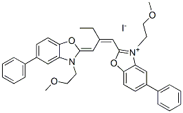 3-(2-methoxyethyl)-2-[2-[[3-(2-methoxyethyl)-5-phenyl-3H-benzoxazol-2-ylidene]methyl]but-1-enyl]-5-phenylbenzoxazolium iodide 结构式