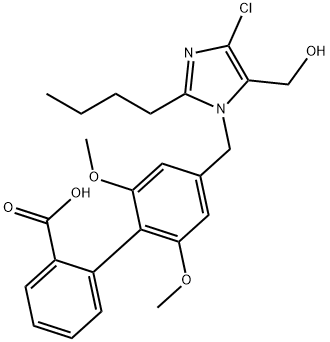 4'-((2-butyl-4-chloro-5-(hydroxymethyl)-1H-imidazolyl)methyl)-2',6'-dimethoxy(1,1'-biphenyl)-2-carboxylic acid 结构式