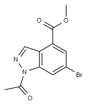 1-乙酰基-6-溴-1H-吲唑-4-甲酸甲酯 结构式