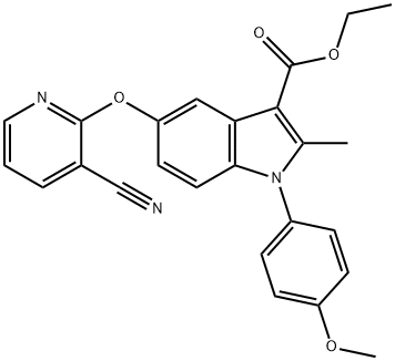 5-(3-Cyano-pyridin-2-yloxy)-1-(4-methoxy-phenyl)-2-methyl-
1H-indole-3-carboxylic acid ethyl ester 结构式
