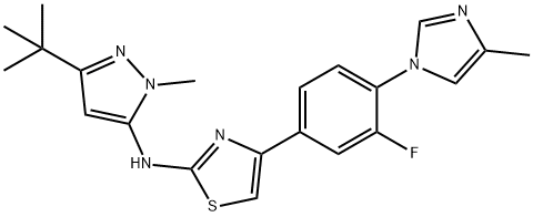 N-(3-tert-butyl-1-Methyl-1H-pyrazol-5-yl)-4-(3-fluoro-4-(4-Methyl-1H-iMidazol-1-yl)phenyl)thiazol-2-aMine 结构式