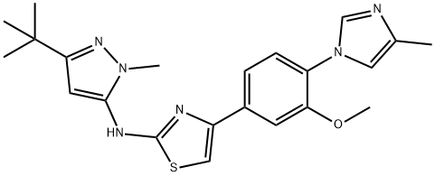 N-(3-tert-butyl-1-Methyl-1H-pyrazol-5-yl)-4-(3-Methoxy-4-(4-Methyl-1H-iMidazol-1-yl)phenyl)thiazol-2-aMine 结构式