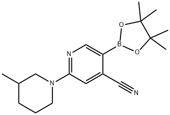 2-(3-甲基哌啶-1-基)-5-(4,4,5,5-四甲基-1,3,2-二氧硼烷-2-基)异烟腈 结构式