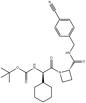 1-[(2R)-N’-Boc-2-amino-2-cyclohexylacetyl]-N-(4’-cyanobenzyl)-2-L-azetidinecarboxamide 结构式