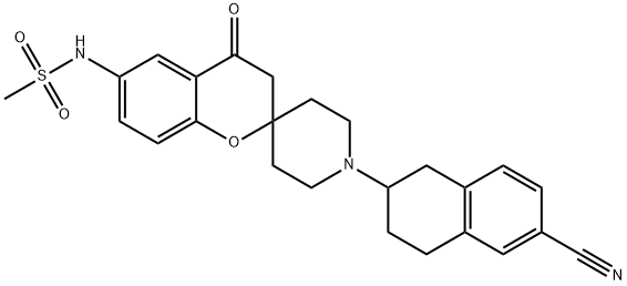 N-(1-(6-氰基-1,2,3,4-四氢萘-2-基)-4-氧亚基螺[色烷并-2,4-哌啶]-6-基)甲磺酰胺 结构式