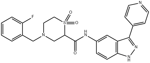 4-[(2-Fluorophenyl)Methyl]-N-[3-(4-pyridinyl)-1H-indazol-5-yl]-2-thioMorpholinecarboxaMide 1,1-Dioxide 结构式