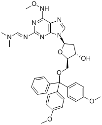 5'-O-(DIMETHOXYTRITYL)-2-(DIMETHYLAMINOMETHYLIDENE-AMINO)-6-(METHOXYLAMINO)PURINE-2'-DEOXYRIBOSIDE 结构式