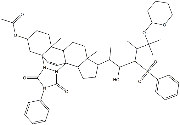 [4aS-[4aα,6α,8aα,8bβ,10aα,11α(1S*,2E,4R*),13aβ,13bα]]-6-(Acetyloxy)-5,6,7,8,8a,8b,10,10a,11,12,13,13a-dodecahydro-11-[2-hydroxy-1,4,5-triMethyl-3-(phenylsulfonyl)-5-[(tetrahydro-2H-pyran-2-yl)oxy]hexyl]-8a,10a-diMethyl-2-phenyl-4a,13b-etheno-1H,9H-benzo[c]cyclopenta[h][1,2,4]triazolo[1,2-a]cinnoline-1,3(2H)-dione 结构式