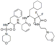 Nα-[N-(Morpholinosulfonyl)-L-phenylalanyl]-N-[(1S)-1-(cyclohexylmethyl)-3,3-difluoro-4-[(2-morpholinoethyl)amino]-2,4-dioxobutyl]-4,5-didehydro-L-norvalinamide 结构式
