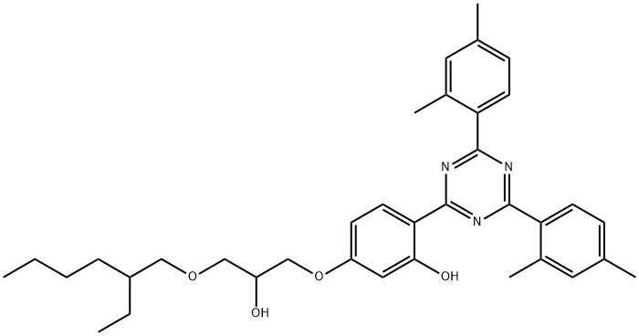 2-[2-羟基-4-[3-(2-乙基己氧基)-2-羟基丙氧基]苯基]-4,6-双(2,4-二甲基苯基)-1,3,5-三嗪 结构式