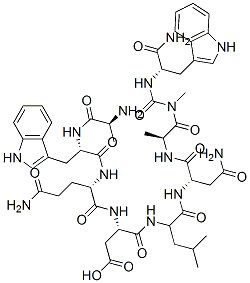 (3S)-3-[[(2S)-2-[[(2S)-2-[[(2S)-2-aminopropanoyl]amino]-3-(1H-indol-3- yl)propanoyl]amino]-4-carbamoyl-butanoyl]amino]-3-[[(1S)-1-[[(1S)-2-ca rbamoyl-1-[[(1S)-1-[[(1S)-1-carbamoyl-2-(1H-indol-3-yl)ethyl]carbamoyl methylcarbamoyl]ethyl]carbamoyl]ethyl]carbamoyl]-3-methyl-butyl]carbam oyl]propanoic acid 结构式