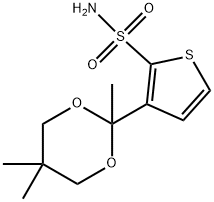 3-(2,5,5-三甲基-1,3-二氧己环-2-基)-2-噻吩磺酰胺 结构式