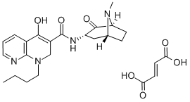 1,8-Naphthyridine-3-carboxamide, 1,2-dihydro-1-butyl-4-hydroxy-N-(8-me thyl-8-azabicyclo(3.2.1)oct-3-yl)-2-oxo-, endo-, (E)-2-butenedioate (1 :1) (salt) 结构式