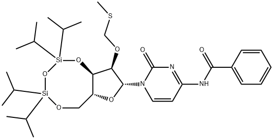 N-苯甲酰基-2'-O-[(甲硫基)甲基]-3',5'-O-[1,1,3,3-四(1-甲基乙基)-1,3-二硅氧烷二基]胞苷 结构式