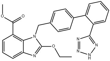 2-乙氧基-1-[[(2'-(1H-四唑-5-基)联苯-4-基)甲基]苯并咪唑]-7-甲酸甲酯 结构式
