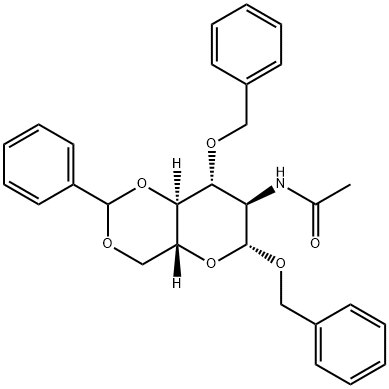 2-乙酰氨基-1,3-二-O-苄基-4,6-O-亚苄基-2-脱氧-B-D-D-吡喃葡萄糖苷 结构式