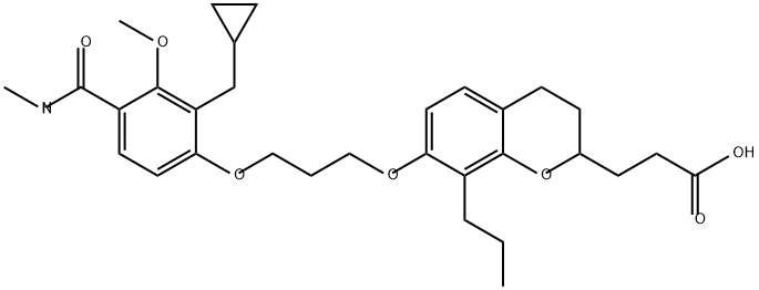 7-(3-(2-(cyclopropylmethyl)-3-methoxy-4-((methylamino)carbonyl)phenoxy)propoxy)-3,4-dihydro-8-propyl-2H-1-benzopyran-2-propanoic acid 结构式