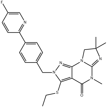 3-(Ethylthio)-2-[[4-(5-fluoro-2-pyridinyl)phenyl]Methyl]-7,8-dihydro-5,7,7-triMethyl-2H-iMidazo[1,2-a]pyrazolo[4,3-e]pyriMidin-4(5H)-one 结构式