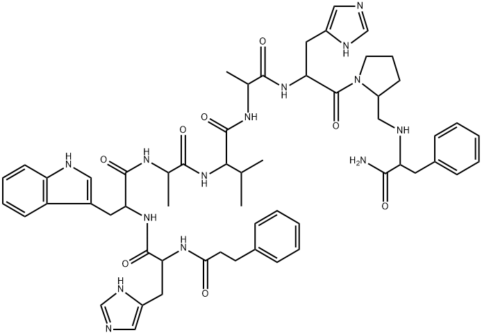 去氨基苯丙氨酰-组氨酰-色氨酰-丙氨酰-缬氨酰-D-丙氨酰-组氨酰-D-吡咯烷2-甲基-苯丙氨酰胺 结构式