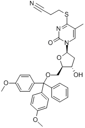 S4-(2-CYANOETHYL)-5'-O-(DIMETHOXYTRITYL)-4-THIOTHYMIDINE 结构式